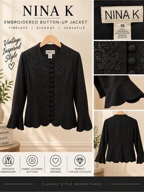 Nina K Black Button-Up Jacket